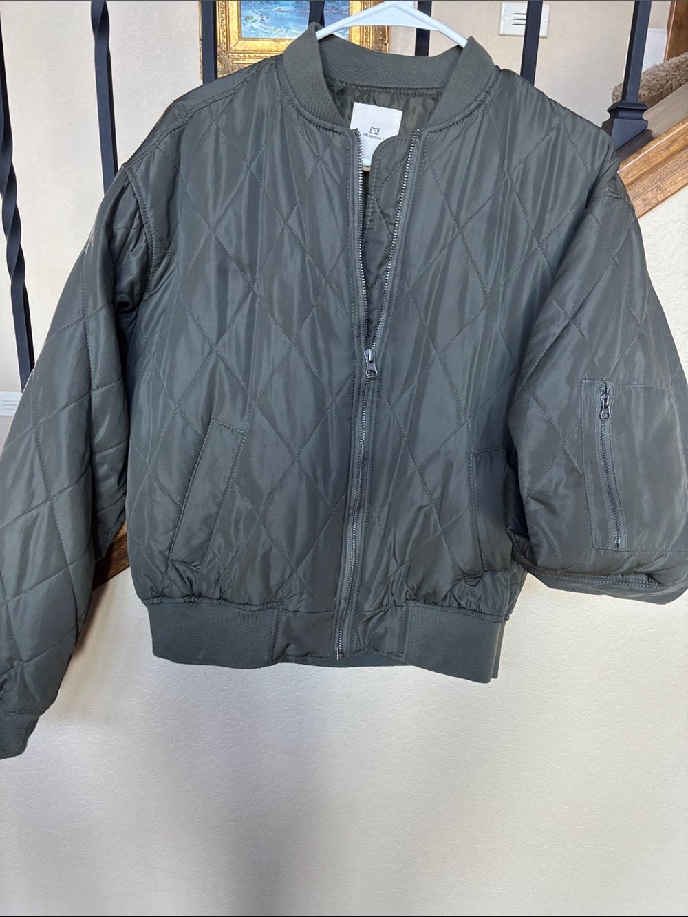 Threads & Supply Quilted Bomber Jacket - Olive Green, S